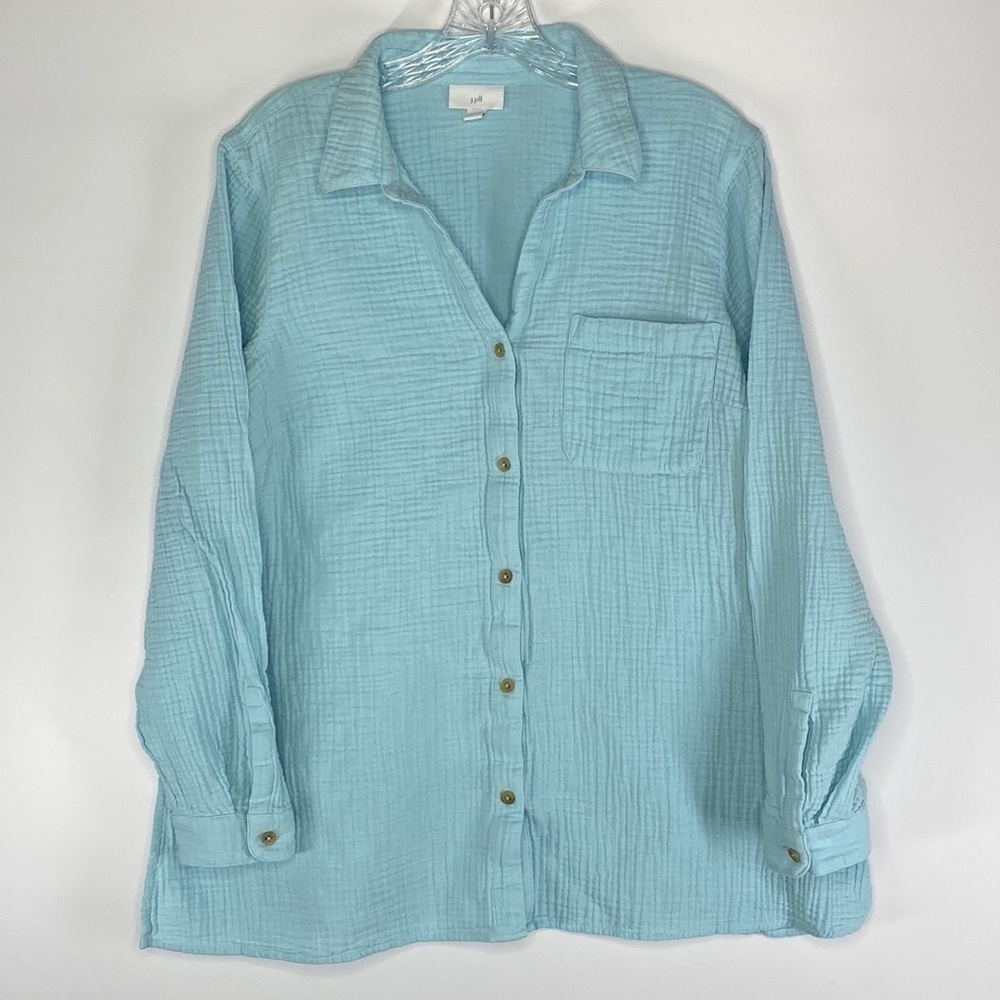 J. Jill Light Baby Blue Cotton Long Sleeve Button Up Shirt Size Large